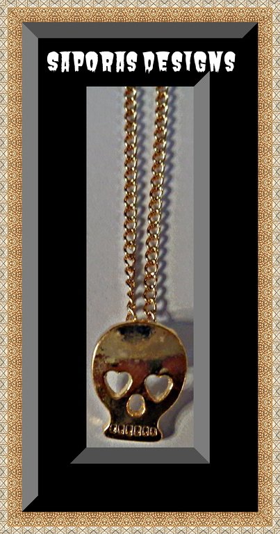 Image 0 of Gold Tone Skull Design Necklace Biker Gothic Punk Rock Style Unisex