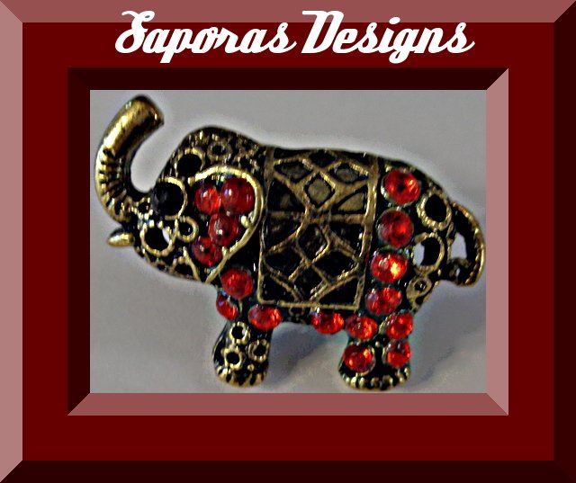 Image 0 of Antique African Elephant Design Ring Size 5.5 With Red Rhinestones
