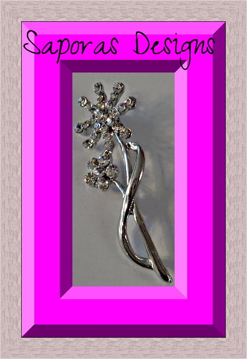 Image 0 of Silver Tone Flower Design Brooch With Clear Crystals