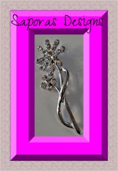 Silver Tone Flower Design Brooch With Clear Crystals