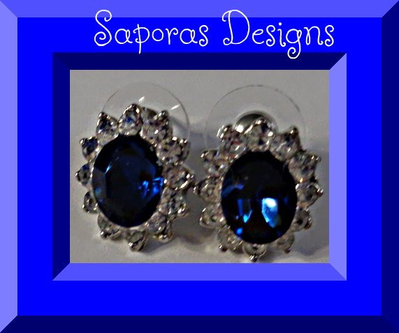 Image 0 of Blue & Clear Crystal Stud Earrings With Silver Tone Finish