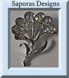 Silver Tone Flower Design Brooch With Clear Crystals