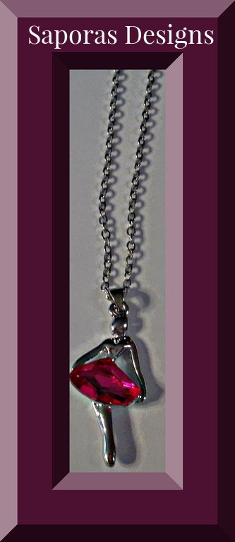 Image 0 of Silver Tone Ballerina Design Necklace With Pink Crystal