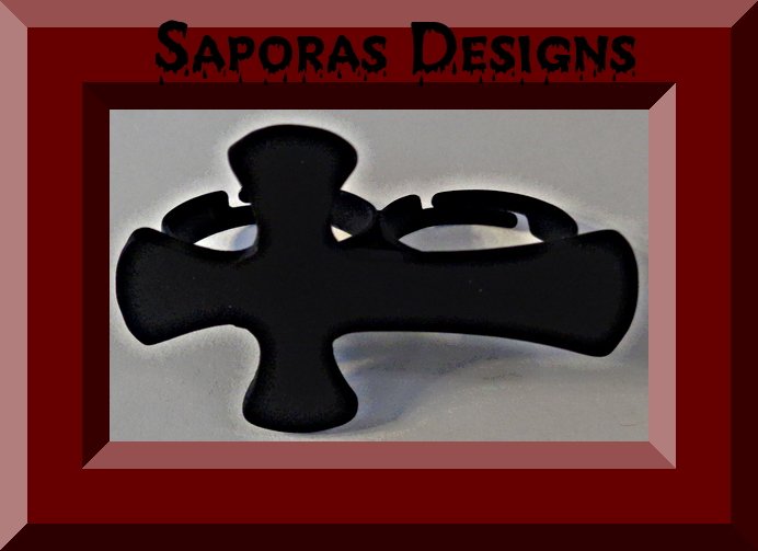 Image 0 of Black Cross Double Finger Design Ring Size 7 & 8 Biker Gothic Punk Rock Style