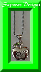 18KRP Apple Necklace With Green Crystals With The Word You On It