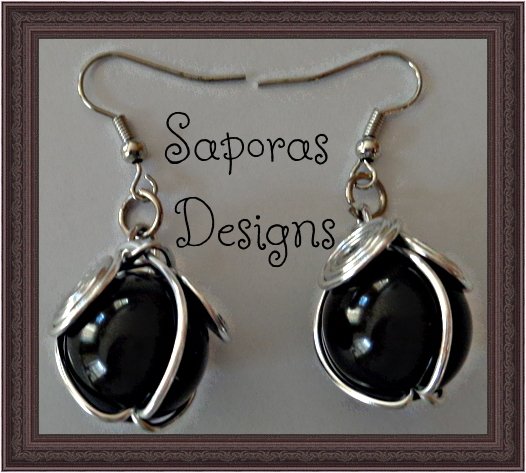 Image 0 of Silver Tone Handmade Dangle Earrings With Black Bead