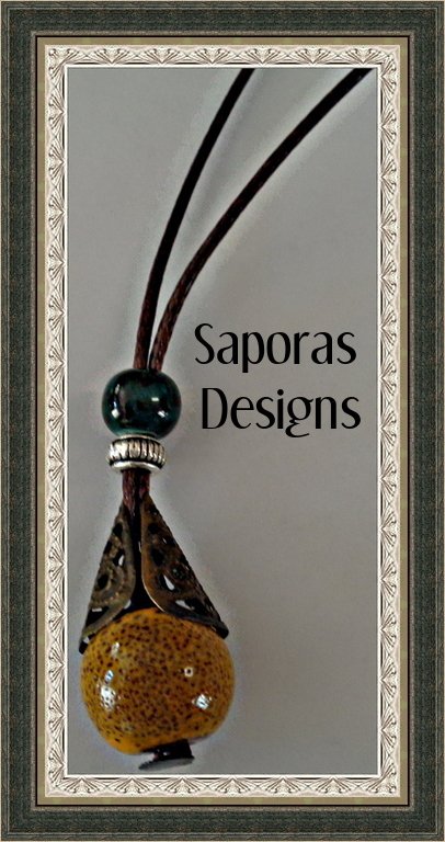 Image 0 of Handmade Necklace With Green & Brown Bead & Brown Leather Chain