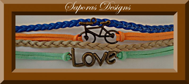 Image 0 of Colorful Multi-Layered Leather Bracelet With Braids Love & Bicycle Charm