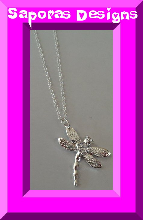 Image 0 of 925 Sterling Silver Dragonfly Design Necklace With Clear Crystal