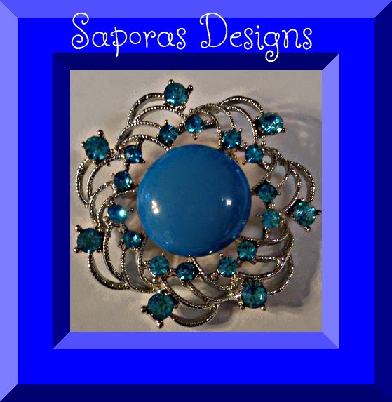 Image 0 of Silver Tone Brooch With Blue Crystals & Blue Bead