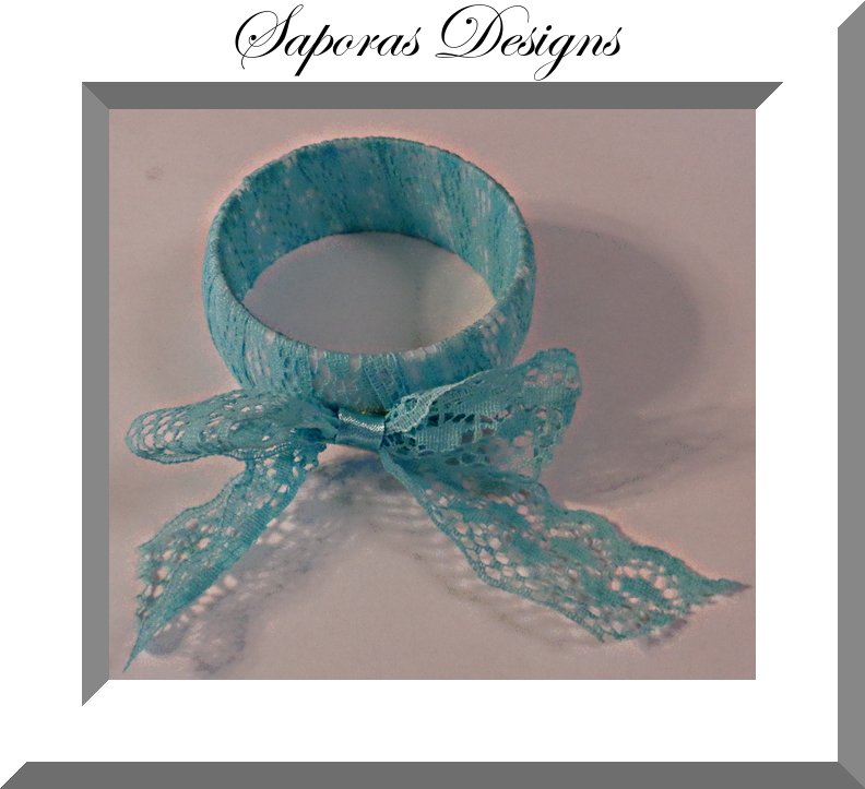 Image 0 of White Bangle Bracelet Wrapped With Blue Lace & Bow