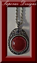 Vintage Tibetan Silver Necklace With Red Bead & Black Rhinestones
