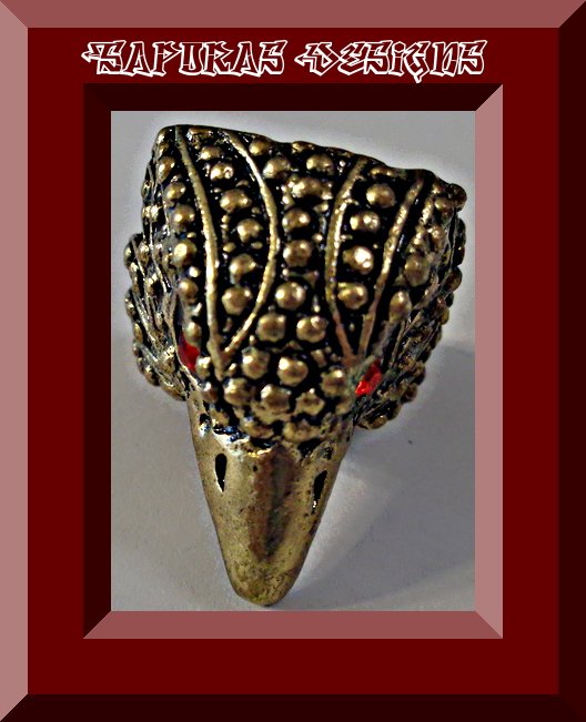 Image 0 of Antique Eagle Bird Hawk Design Ring With Red Rhinestone Eyes Size 6 Unisex