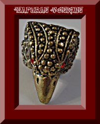 Antique Eagle Bird Hawk Design Ring With Red Rhinestone Eyes Size 6 Unisex