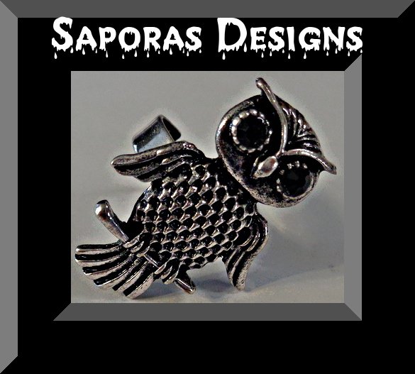 Image 0 of Vintage Owl Design Ring Silver Tone Size 6.5 With Black Rhinestone Eyes 