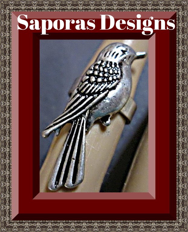 Image 0 of Vintage Bird Design Ring Silver Tone Size 6 & Adjustable To Fit Most Fingers