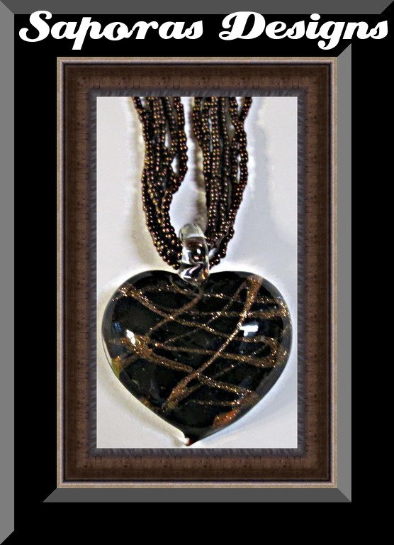 Image 0 of Brown Multi-Layered Beaded Heart Design Necklace