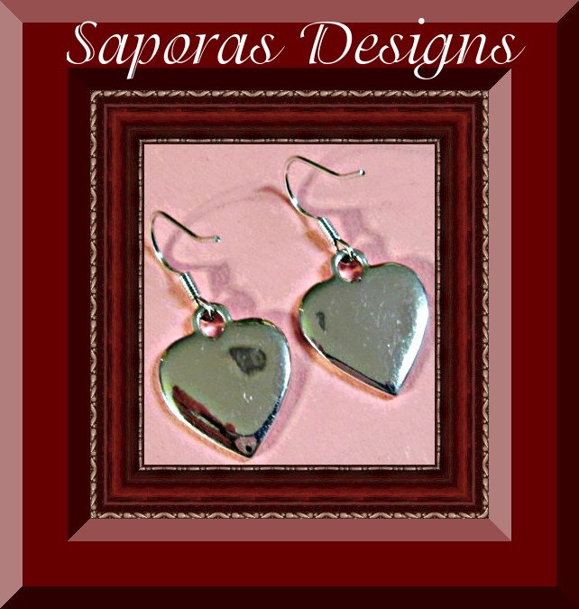 Image 0 of Silver Tone Dangle Heart Design Earrings