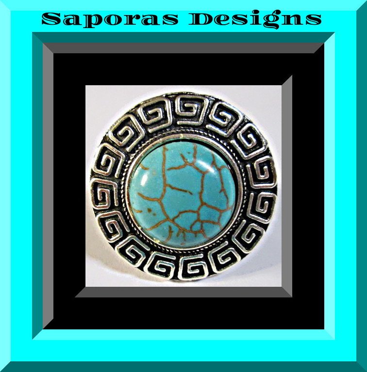 Image 0 of Tibetan Silver & Turquoise Ring Size 7 & Adjustable Native Ethnic Tribal 