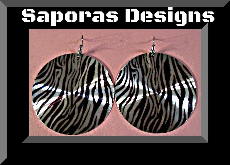 Image 0 of Round Circle Dangle Zebra Design Earrings