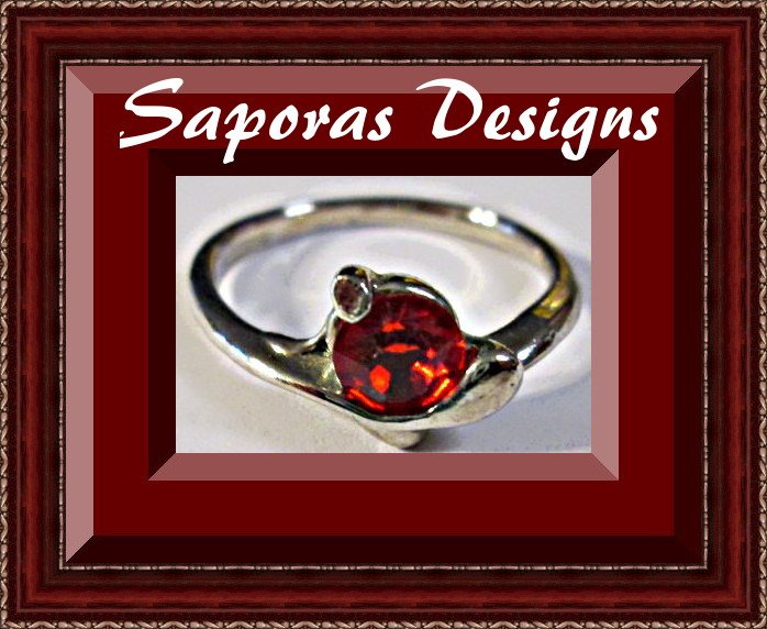 Image 0 of Size 7 Silver Tone Ring With Red Crystal