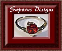 Size 7 Silver Tone Ring With Red Crystal