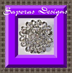Silver Tone Flower / Heart Design Brooch With Clear Crystals
