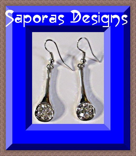 Image 0 of Silver Tone Tennis Racket Design Dangle Earrings With Clear Crystals