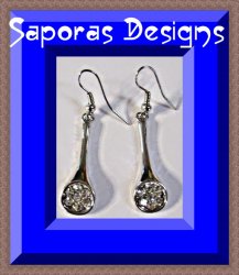 Silver Tone Tennis Racket Design Dangle Earrings With Clear Crystals