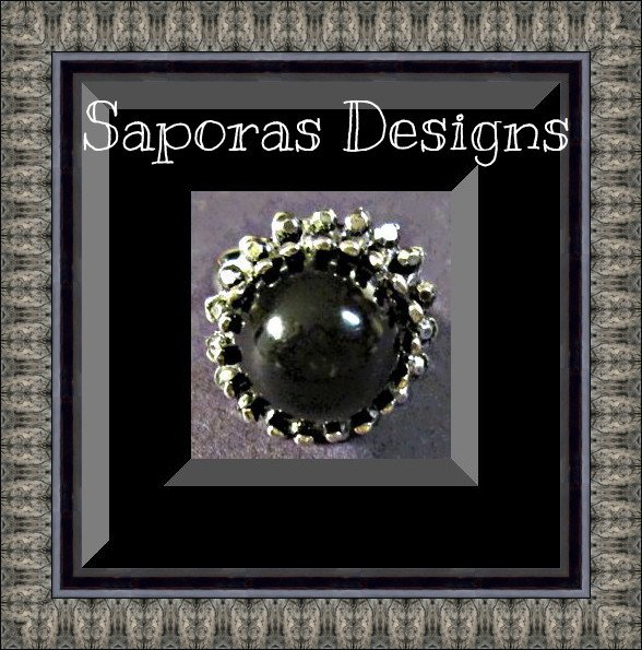 Image 0 of Silver Tone Flower Vintage Design Ring With Black Bead Biker Chic Gothic Style