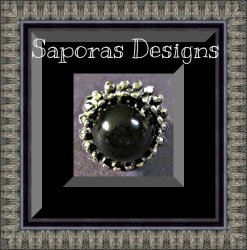 Silver Tone Flower Vintage Design Ring With Black Bead Biker Chic Gothic Style