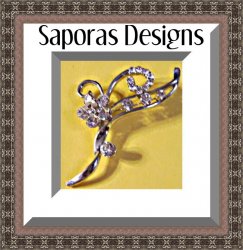 Silver Tone Flower Design Brooch With Clear Crystals Vintage Style