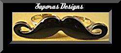 Gold Tone & Black Mustache Design Double Finger Ring Size Size 6 & 7.5