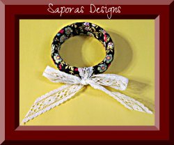 Handmade Bangle Vintage Bracelet Wrapped In Flower Design Cloth & Lace Bow