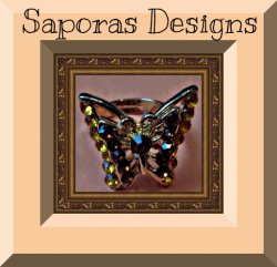 Gold Tone Butterfly Design Ring With Brown Rhinestones Size 7 & Adjustable