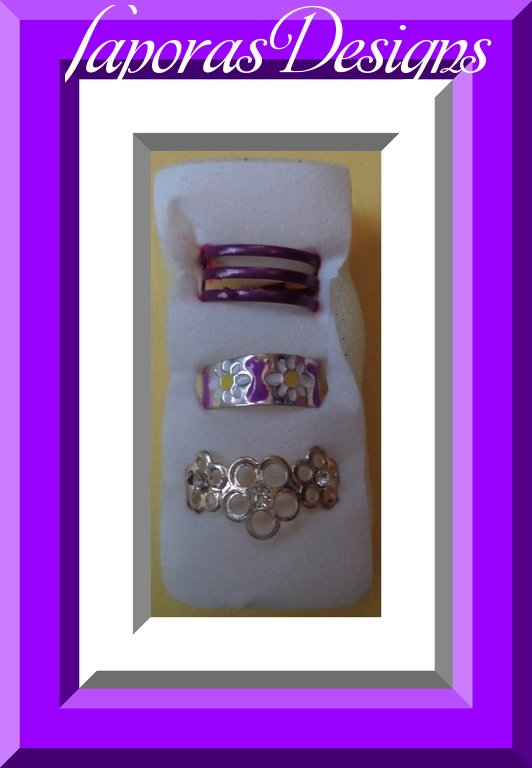 Image 0 of Set Of (3) Three Toe Rings Flower Designs With Clear Crystal Colorful