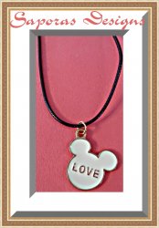 Disney Mickey Mouse Love Design Necklace With Black Rope Chain 