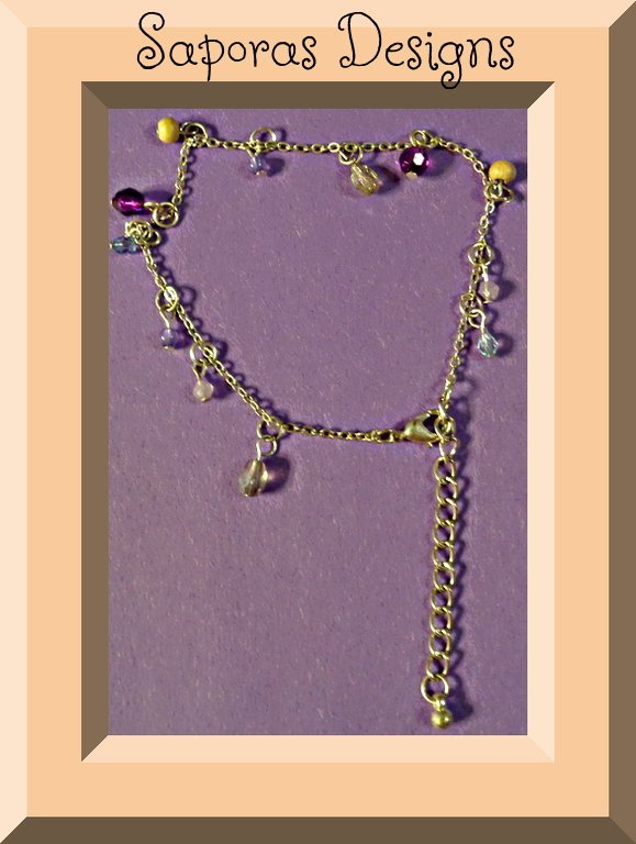 Image 0 of Handmade Silver Tone Anklet With Blue Purple & Brown Beads