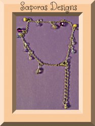 Handmade Silver Tone Anklet With Blue Purple & Brown Beads