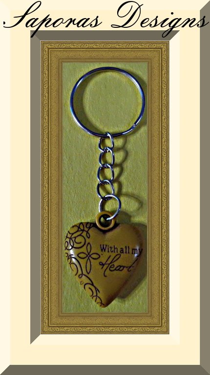 Image 0 of Handmade Wood Heart Keychain 