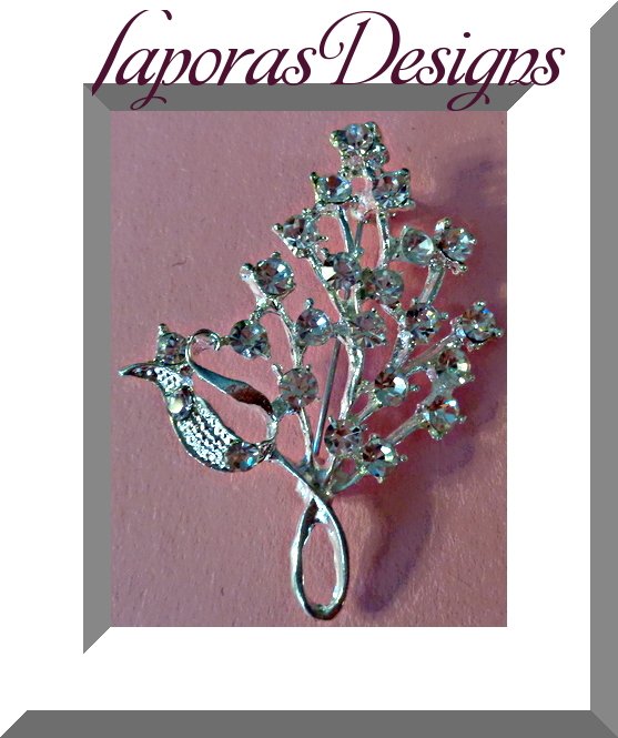 Image 0 of Silver Tone Flower Design Brooch With Clear Crystals