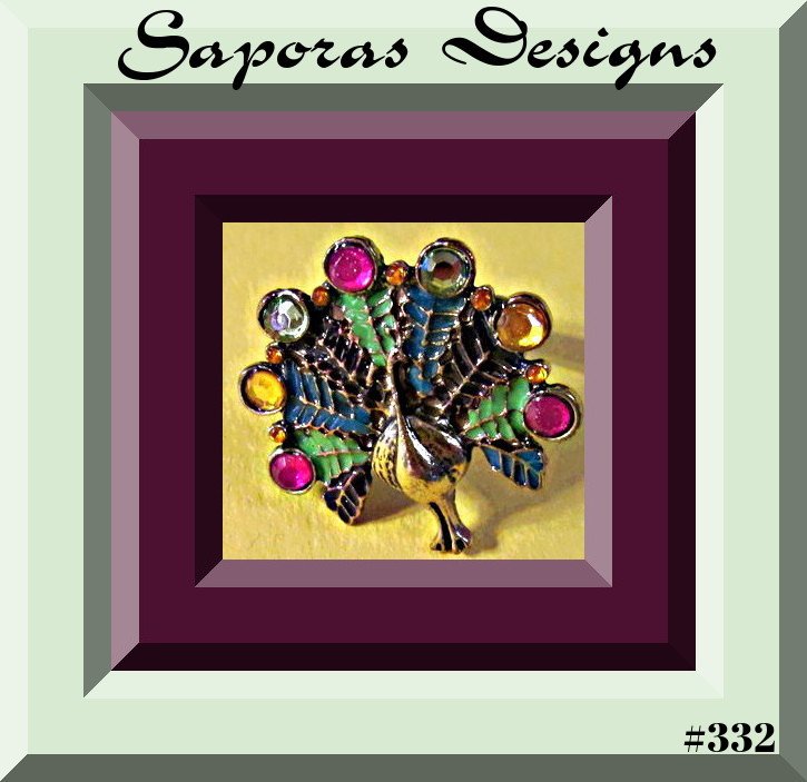 Image 0 of Antique Peacock Design Ring Size 8 With Colorful Rhinestones