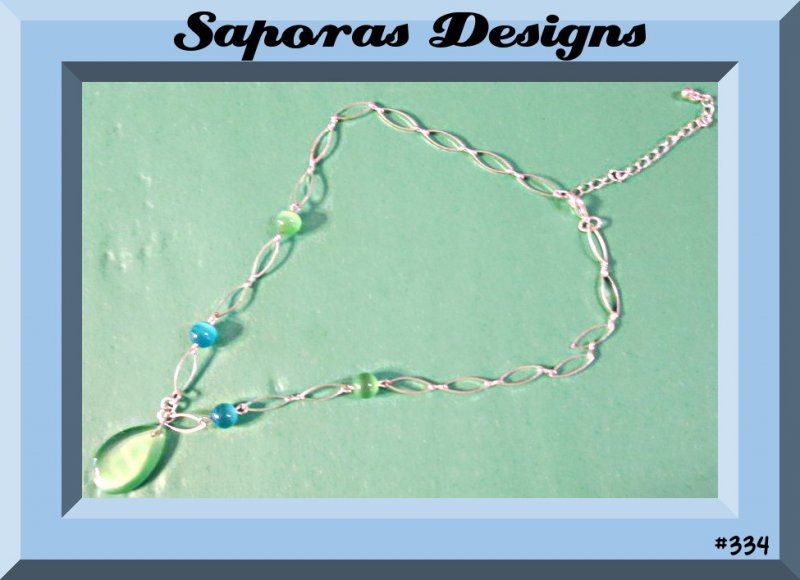 Image 0 of Silver Tone Necklace With Blue & Green Beads