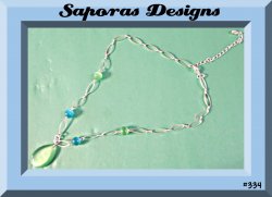 Silver Tone Necklace With Blue & Green Beads