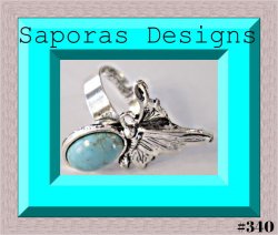 Tibetan Silver & Turquoise Size 8 Butterfly Design Ring Native Ethnic Tribal