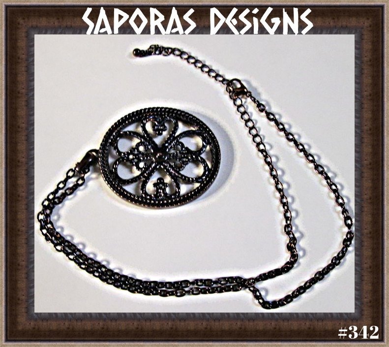 Image 0 of Antique Sleeping Beauty Pin Wheel Design Necklace Made With Gun Metal 