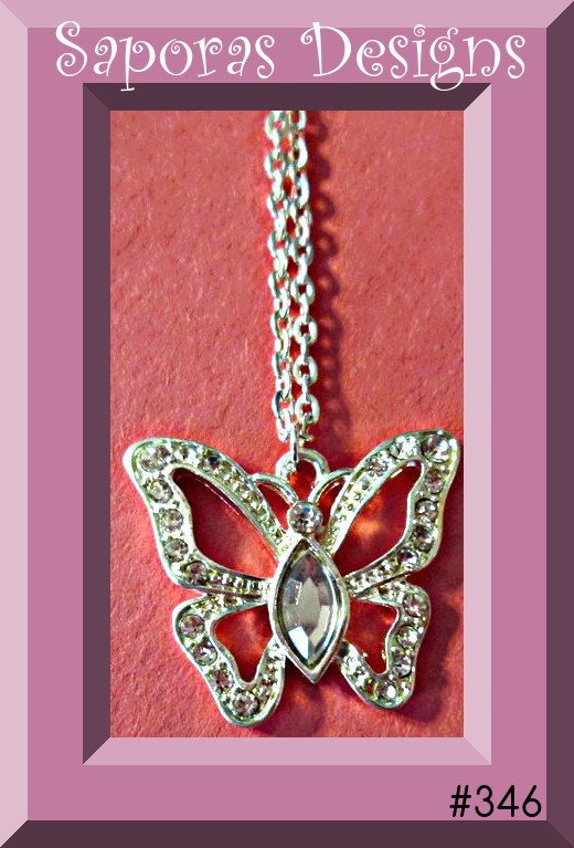Image 0 of Silver Tone Butterfly Design Necklace With Clear Crystals
