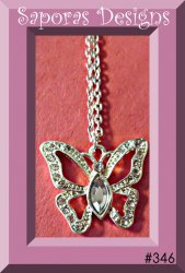 Silver Tone Butterfly Design Necklace With Clear Crystals