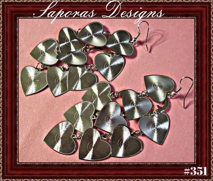 Image 0 of Silver Tone Chandelier Dangle Heart Design Earrings 
