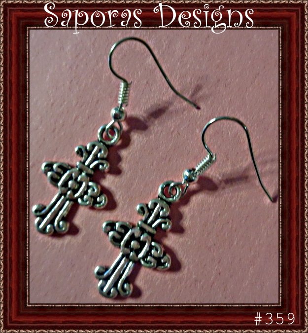 Image 0 of Tibetan Silver Cross Design Dangle Earrings Religious Protection Style